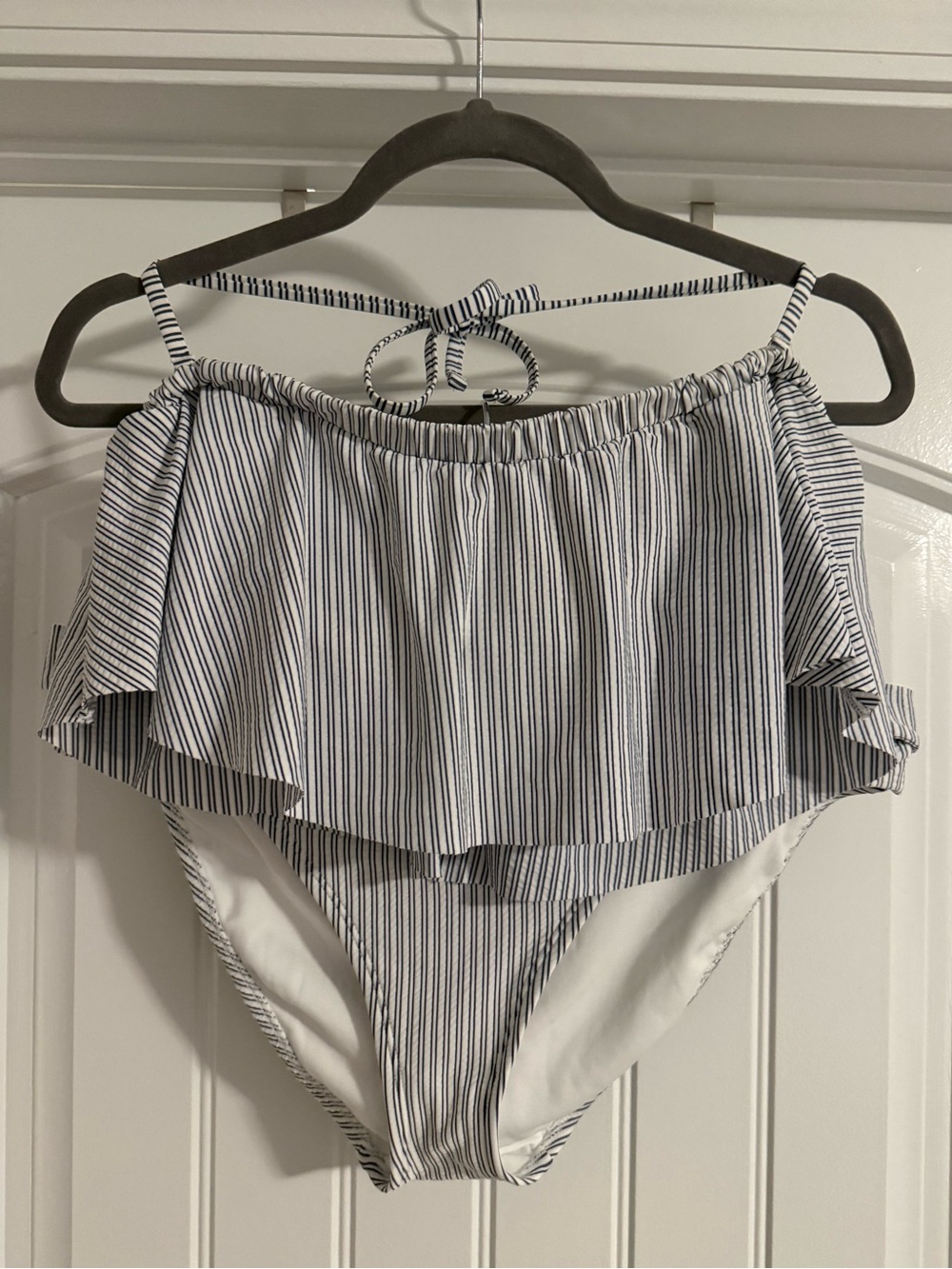 Xhilaration White and Navy Striped Off-Shoulder Bikini Set